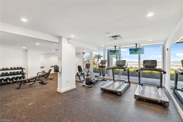 a view of a room with gym equipment