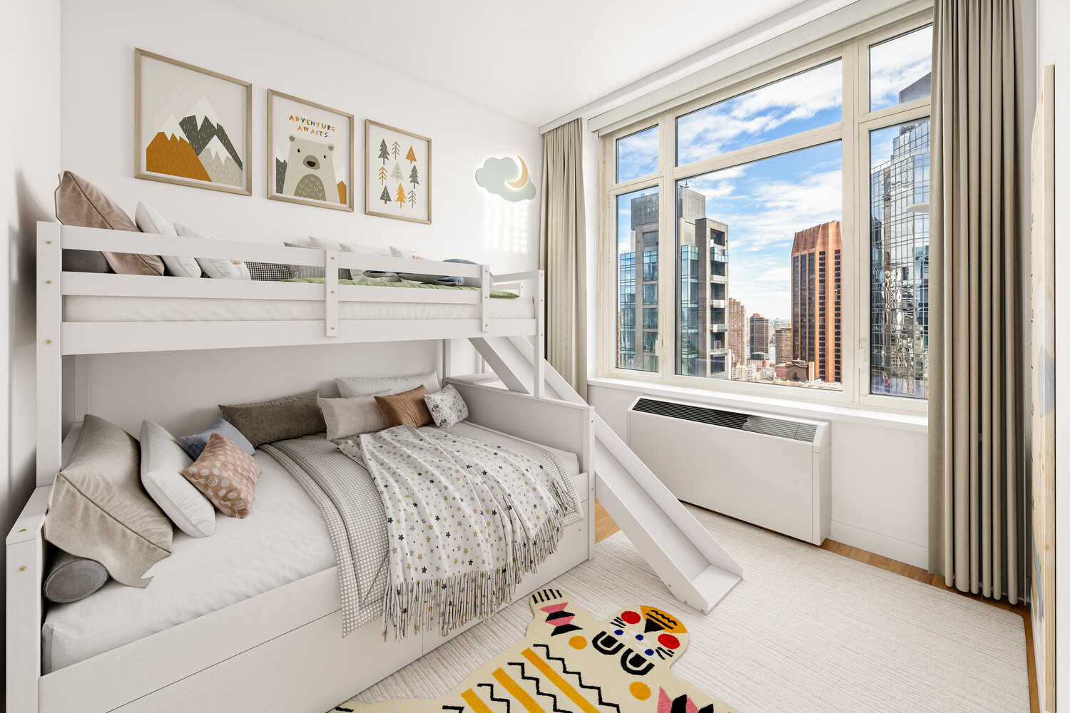 325 5th Avenue, Unit 39C Manhattan, NY 10016 - Photo 8 of 19 a bedroom with a bed and a large window with the outer view