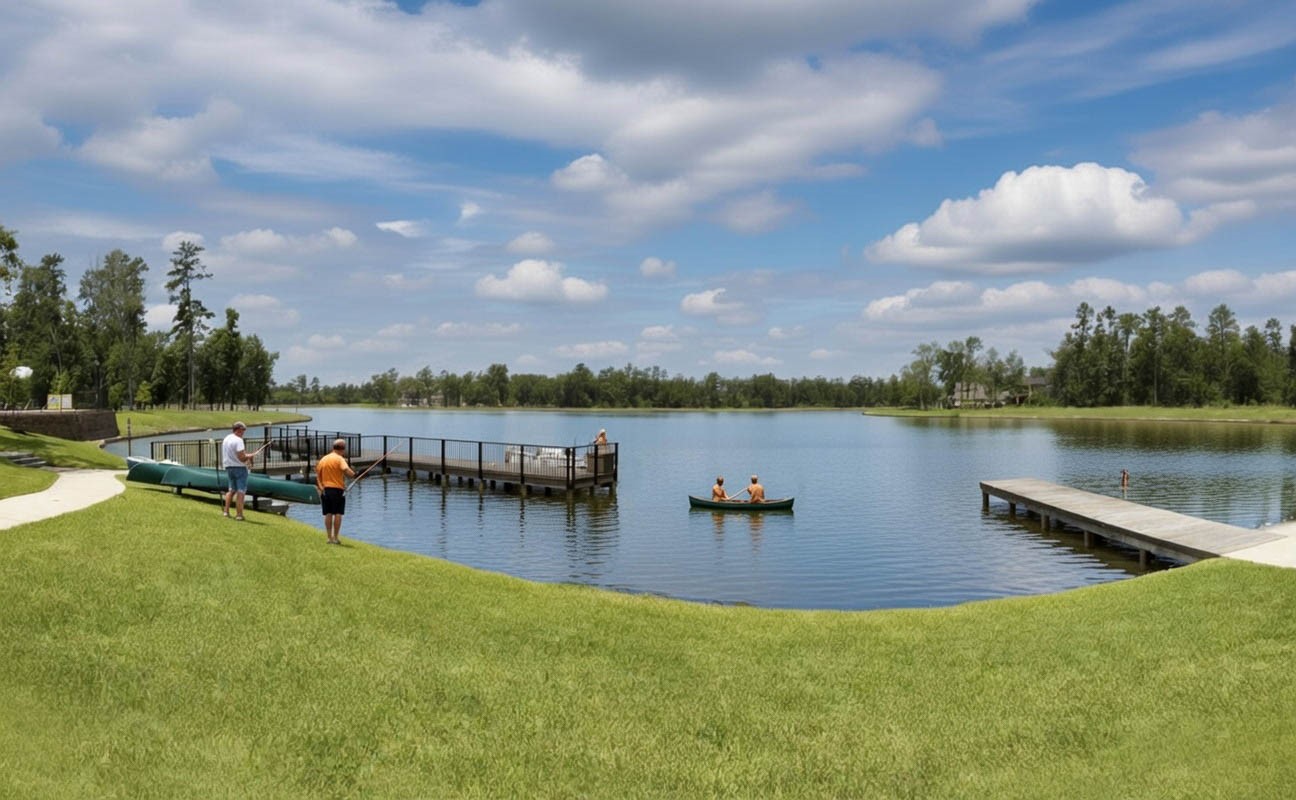 4227 Maple Rapids Lane Spring, TX 77386 - Photo 11 of 16 a view of a lake with houses in the back