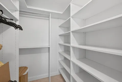 a view of walk in closet with empty racks