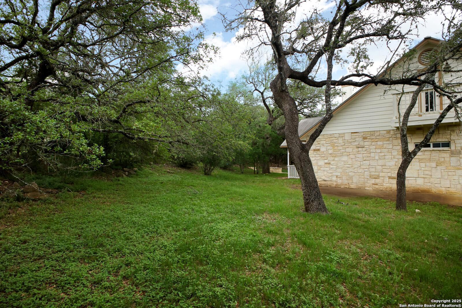 341 Indigo Run Drive Bulverde, TX 78163 - Photo 34 of 37 a backyard of a house with lots of plants and large tree