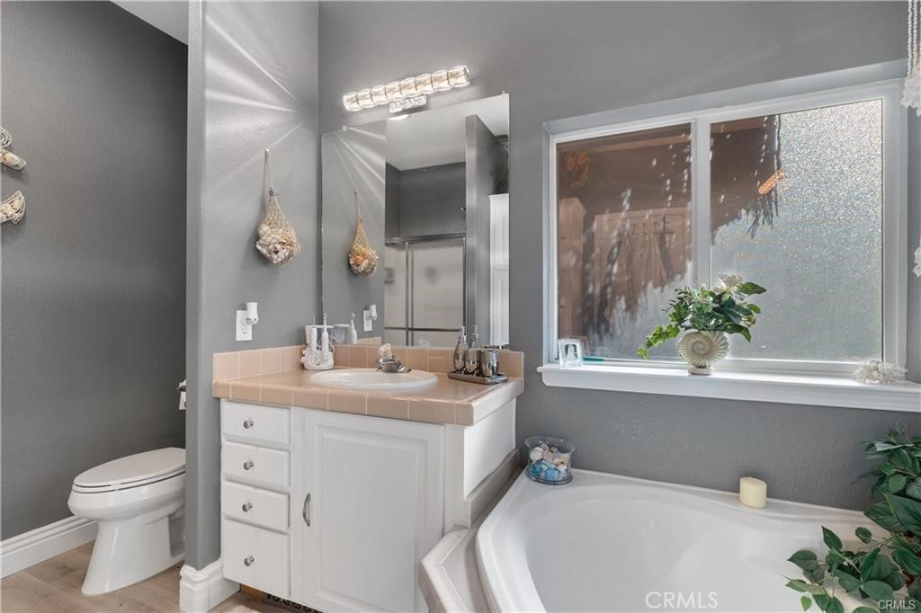 1188 Beach Drive Needles, CA 92363 - Photo 17 of 41 a bathroom with a double vanity sink toilet and a mirror