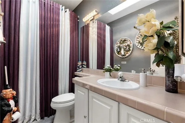 a bathroom with a sink a toilet and a mirror