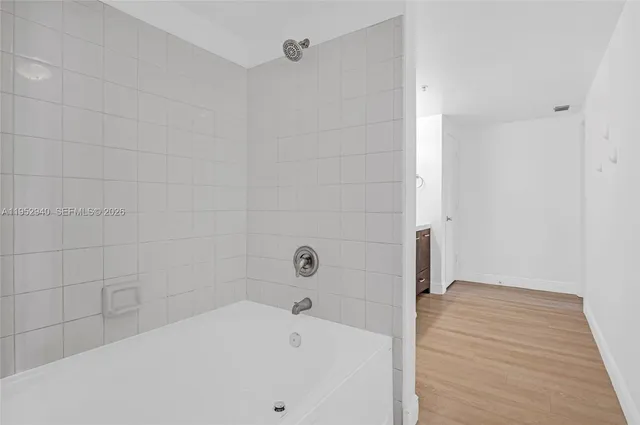 a bathroom with a bathtub