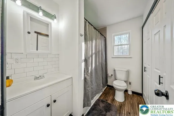 a bathroom with a toilet sink and mirror