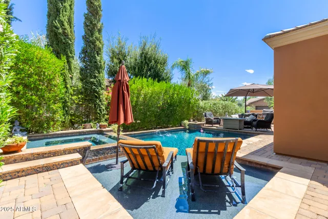 an outdoor space with seating