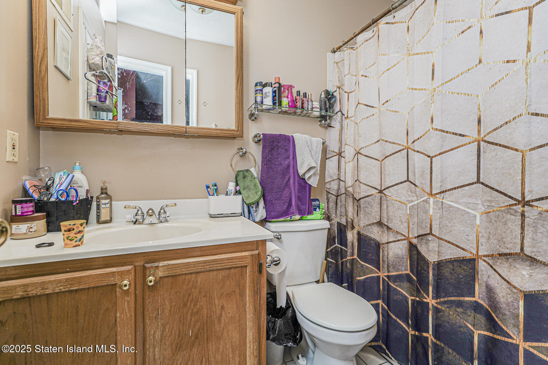 34 Jamie Lane Staten Island, NY 10312 - Photo 10 of 14 a bathroom with a sink a toilet and a shower curtain