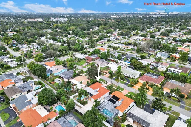 an aerial view of residential houses with city view