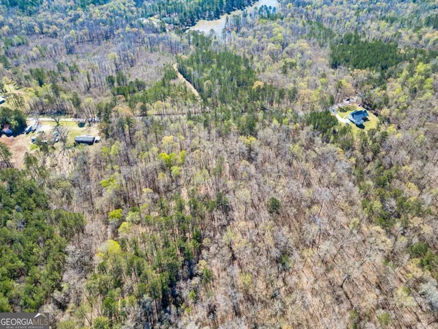 a view of a house with a lush green forest