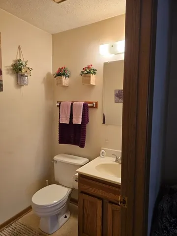 a bathroom with a toilet a sink and mirror