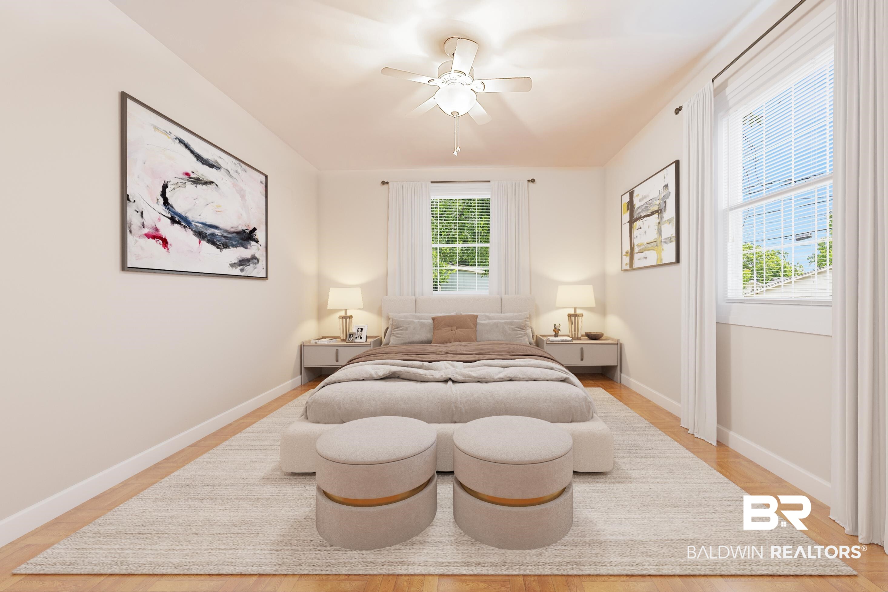 214 Upham Street, Unit 51A Mobile, AL 36607 - Photo 11 of 16 Virtually Staged Bedroom with light wood-type flooring and ceiling fan