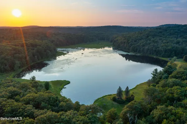 a view of a lake with a park
