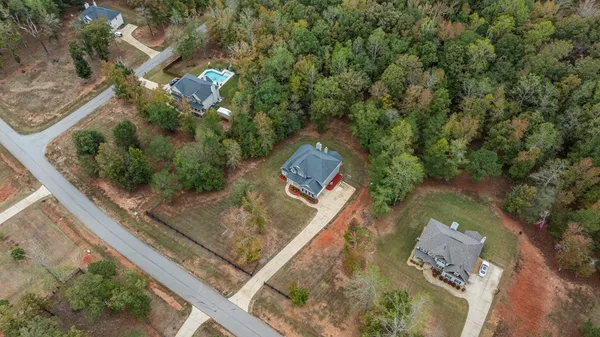 an aerial view of a house