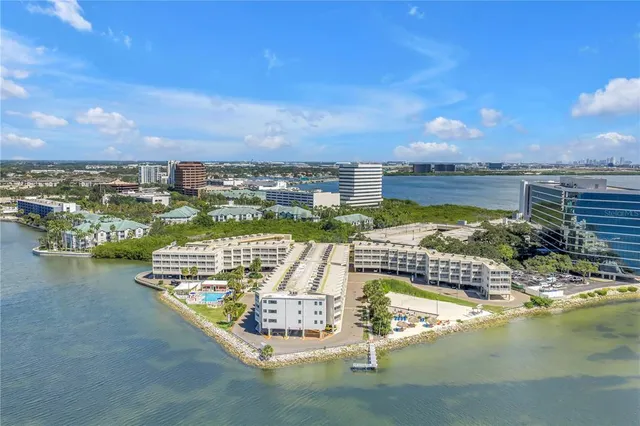 a view of a lake with a city