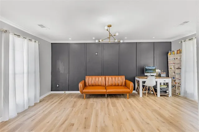 a workspace with furniture and window