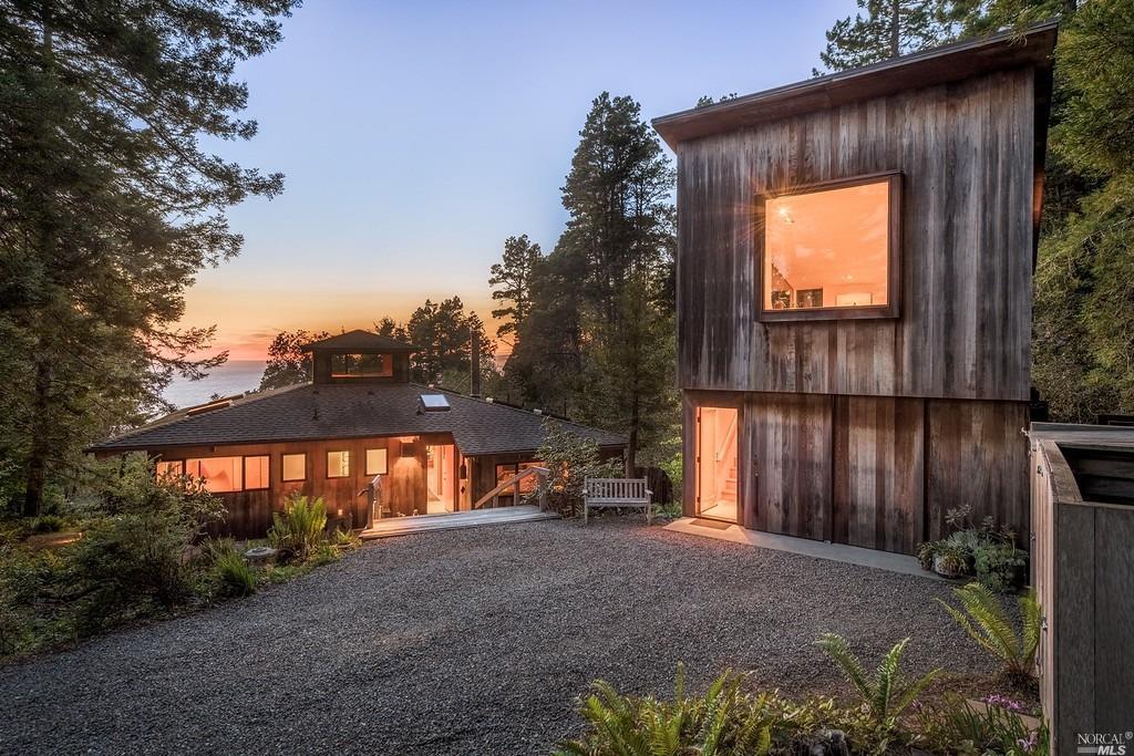 61 Pine Tree Close The Sea Ranch, CA 95497 - Photo 1 of 1 Stunning Mid-century compound on 1.84 acres overlooking Black Point beach. The main house is built in 1968 and remodeled to perfection by the current owners. In 2008 Owner and Designer Peter Jenny added the Tower with master suite upstairs, garage, workshop and storage behind the barn doors and studio space on the lower level overlooking the park-like vacant lot on 72 Compass Close that is included in the sale.