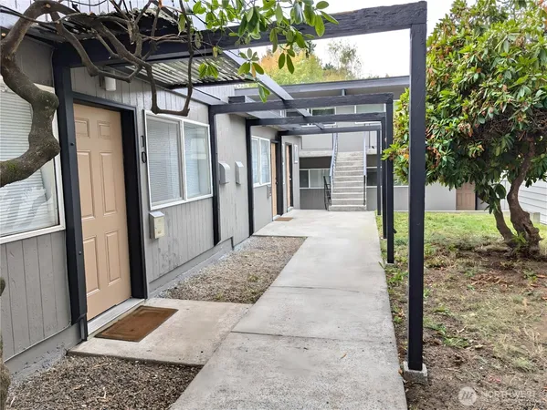 a view of a porch with a backyard