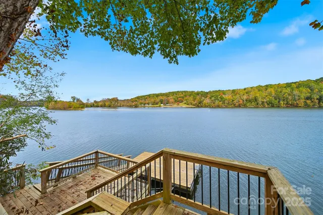 a view of a balcony with lake view