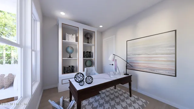 a view of room with window and wooden floor