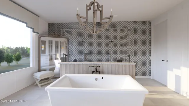 a bathroom with a bathtub and a sink
