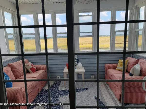 a view of a balcony from window