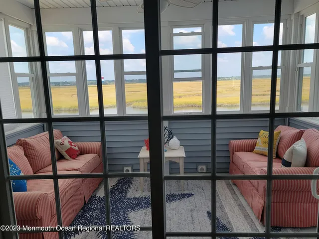 a view of a balcony from window