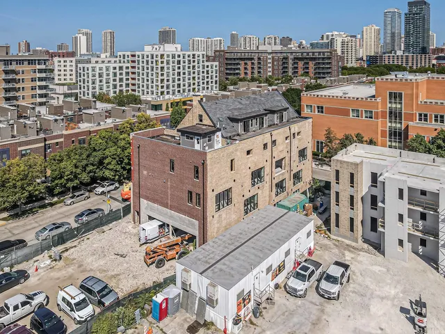 a city view with tall buildings