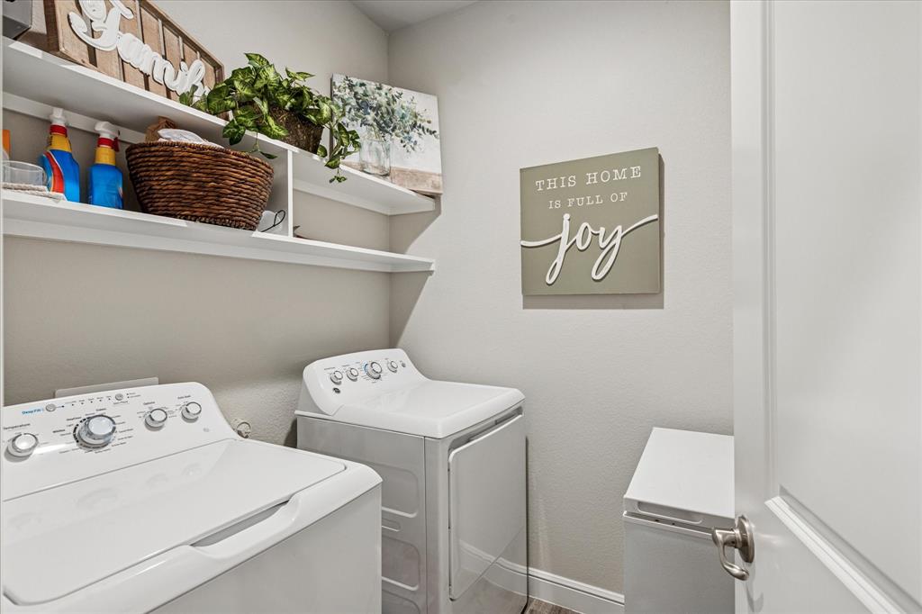 155 Texasage Street Rhome, TX 76078 - Photo 26 of 31 Laundry area featuring shelving for storage, and room for a freezer