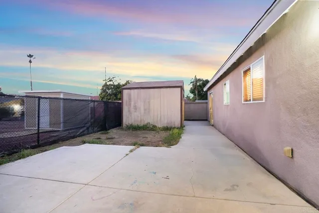 a view of a porch with a door