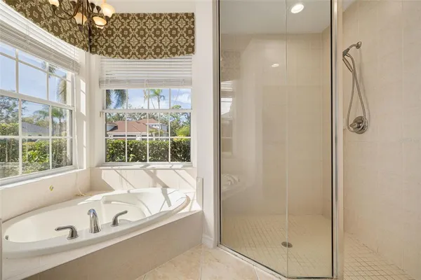 a bathroom with a bathtub and a shower