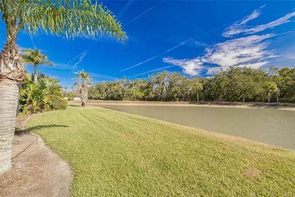 a view of an ocean and a yard