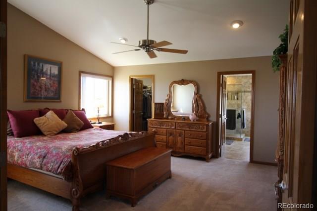 6202 Lorraine Road Larkspur, CO 80118 - Photo 26 of 35 a bedroom with a large bed and ceiling fan