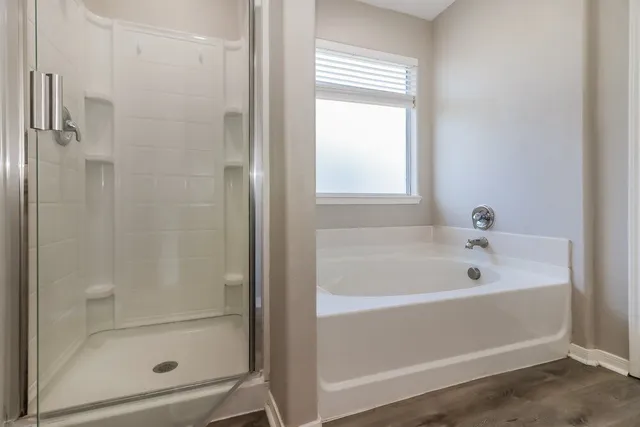 a bathroom with a bathtub