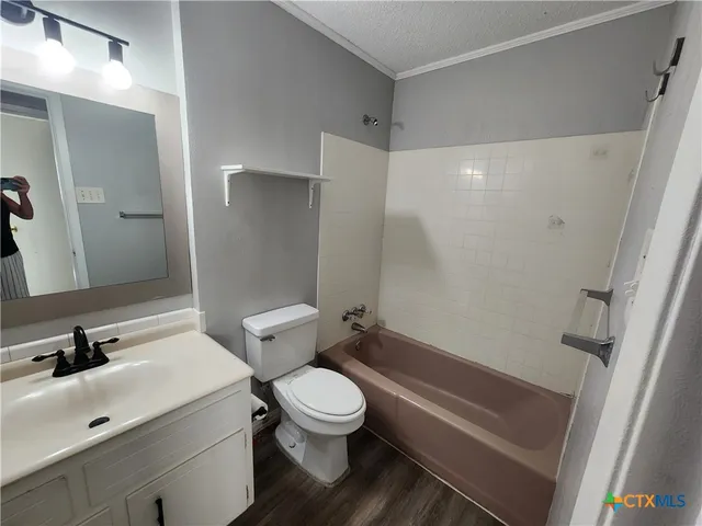 a bathroom with a toilet a sink and bathtub