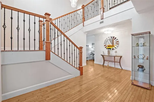 a view of an entryway with wooden floor