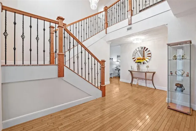 a view of an entryway with wooden floor