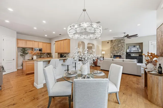 a view of a dining room and livingroom view