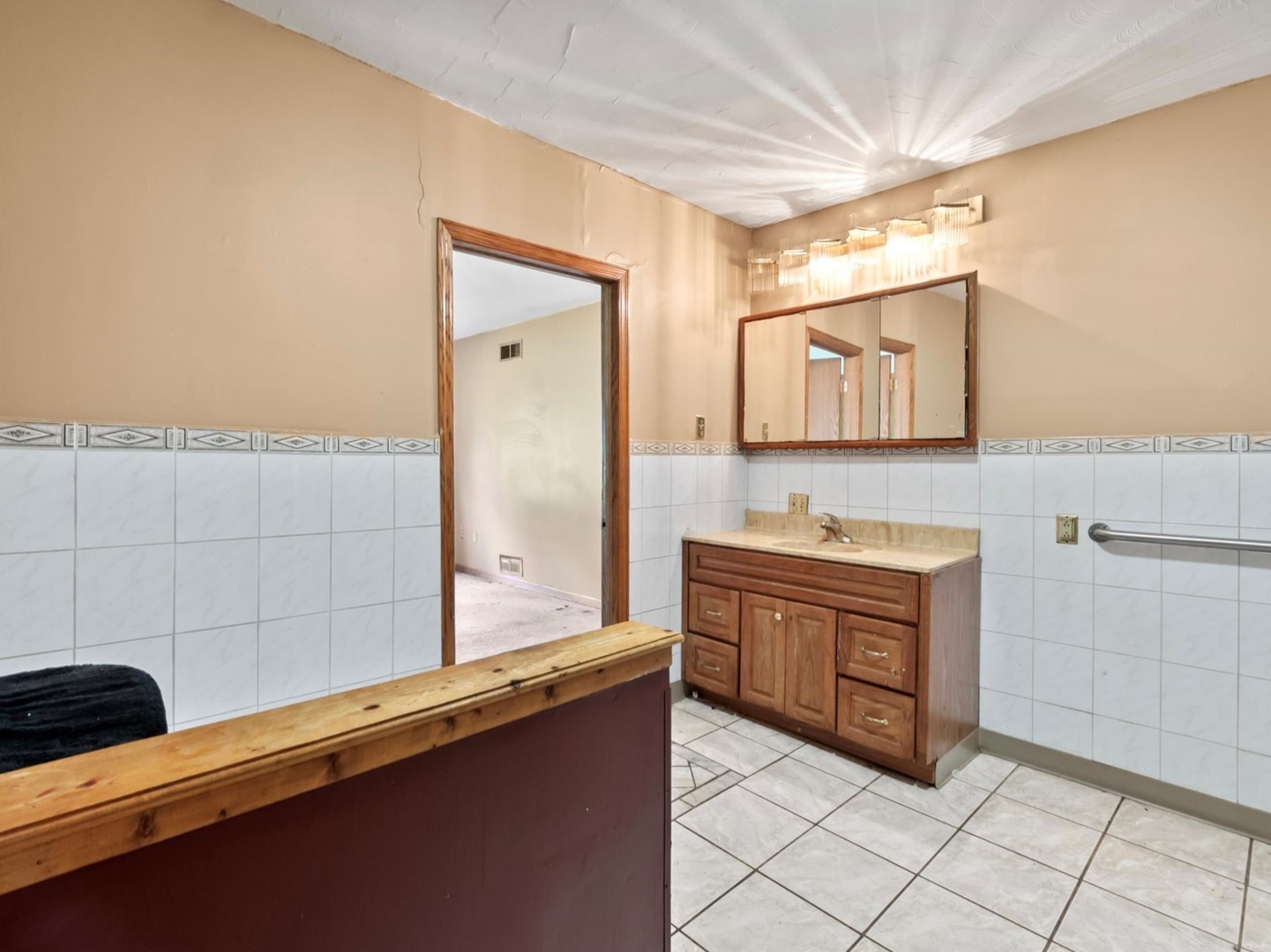 1317 Fairview Avenue Joliet, IL 60432 - Photo 8 of 19 a spacious bathroom with a granite countertop sink and a mirror