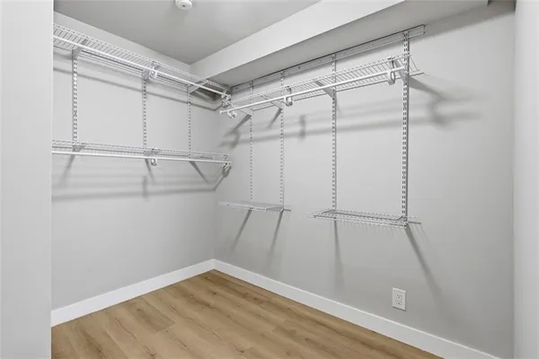 a view of a room with racks on the wall