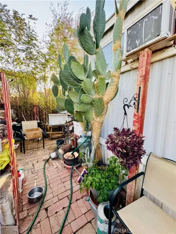 a view of a closet in back of a house
