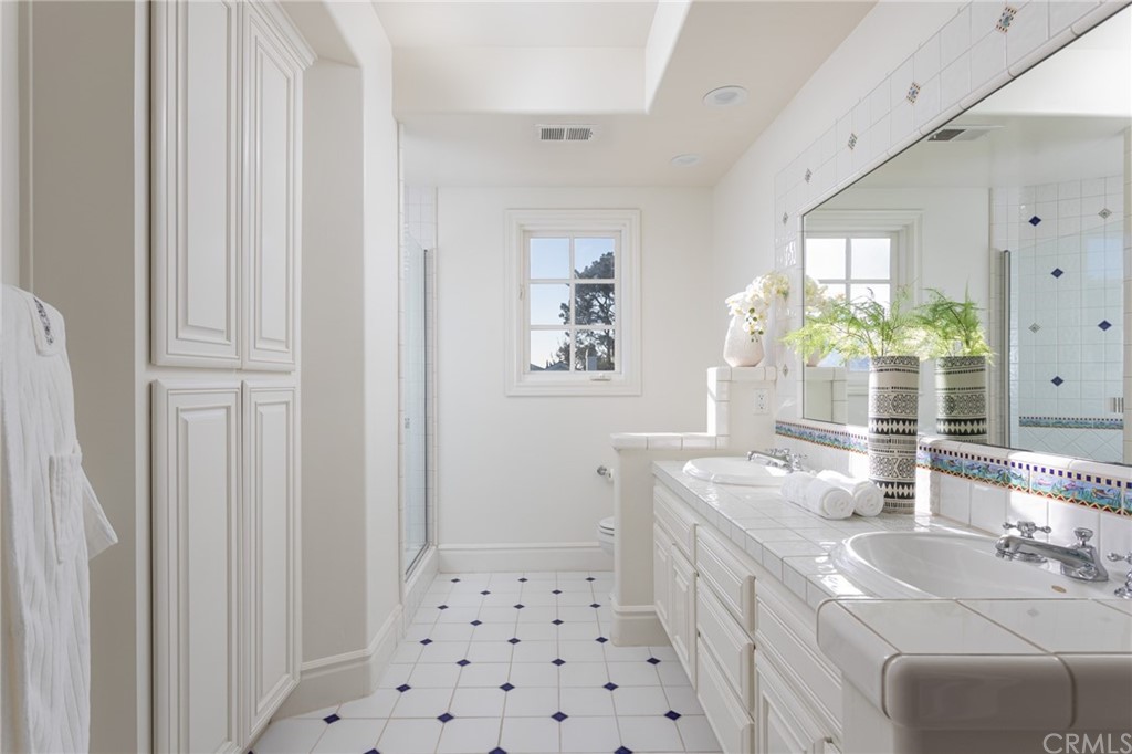 40 Smithcliffs Road Laguna Beach, CA 92651 - Photo 26 of 50 a bathroom with a sink a toilet a shower and a mirror
