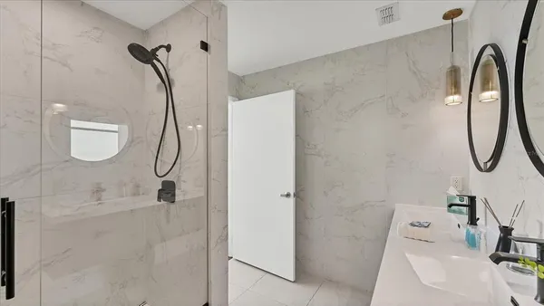 a bathroom with a shower