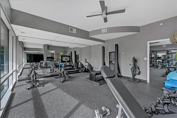 a view of a room with gym equipment
