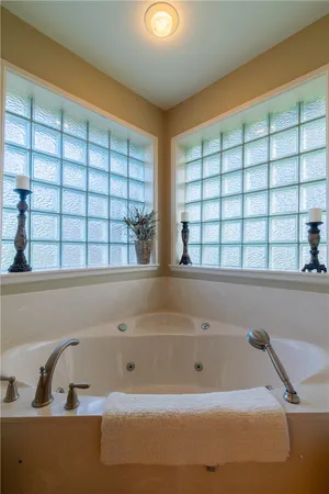 a bathroom with a bathtub