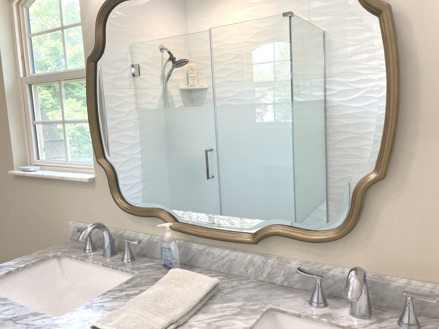 28W409 Leverenz Road Naperville, IL 60564 - Photo 24 of 39 a bathroom with a granite countertop sink and a mirror