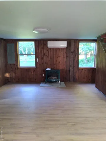 a view of a house with a large window