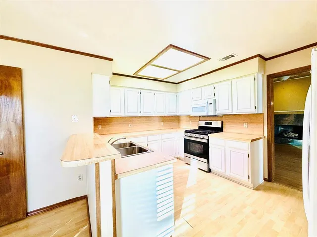 a kitchen with a stove a sink and a refrigerator