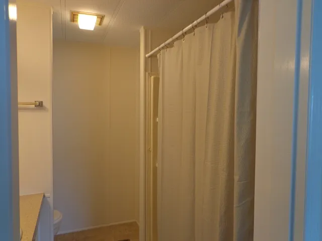 a bathroom with a shower and a window