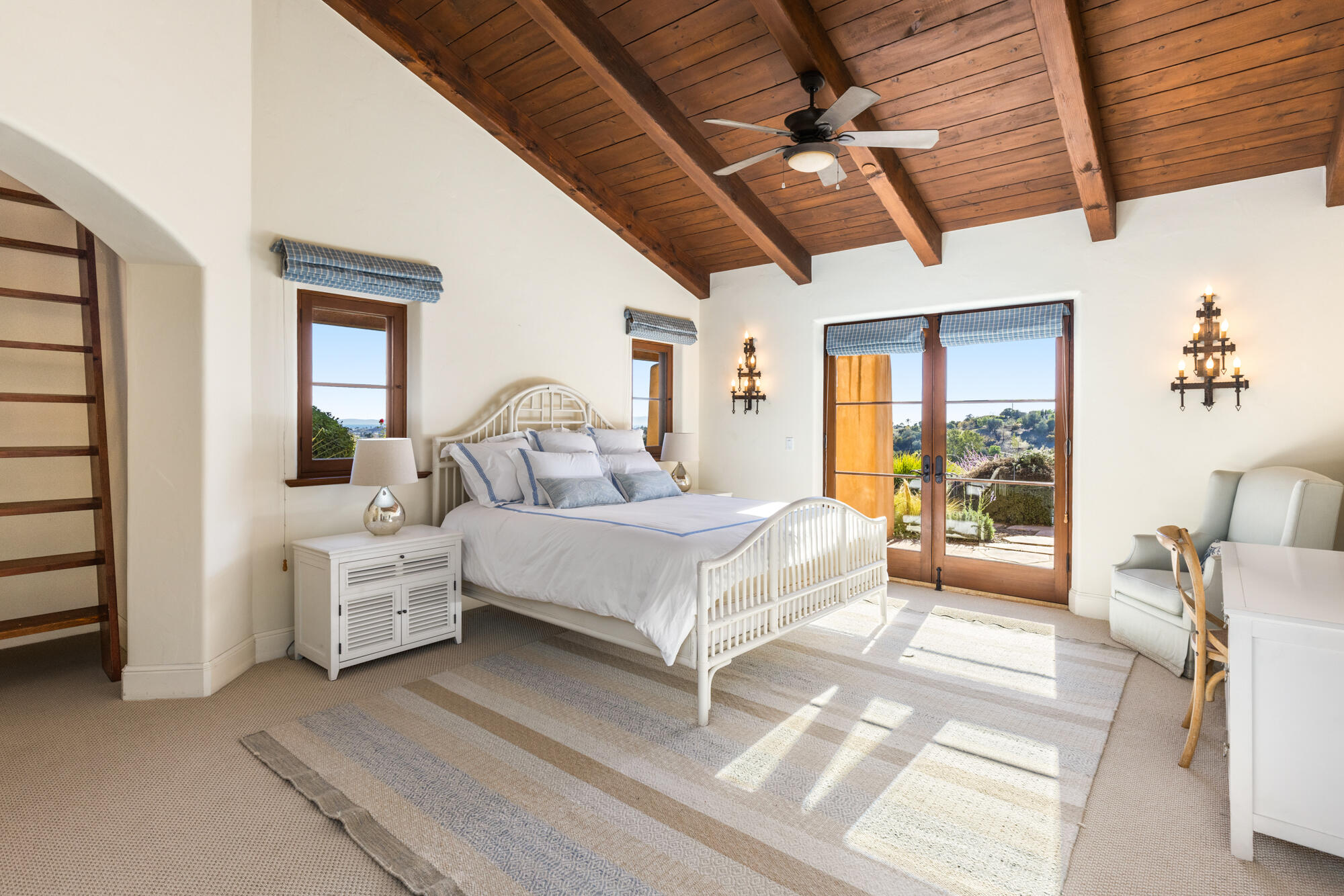 1220 Franklin Ranch Road Goleta, CA 93117 - Photo 11 of 30 a bedroom with a large bed and ceiling fan