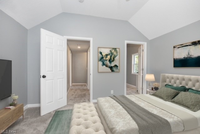 7214 Ottawa Road Cleveland, OH 44105 - Photo 18 of 25 Bedroom with light colored carpet and vaulted ceiling (virtually staged)
